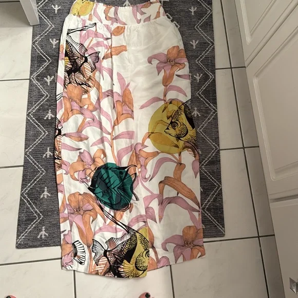 Anthropologie Pia Binazzi Graphic Floral Marine Life Wide Leg Palazzo Pants - Picture 10 of 10